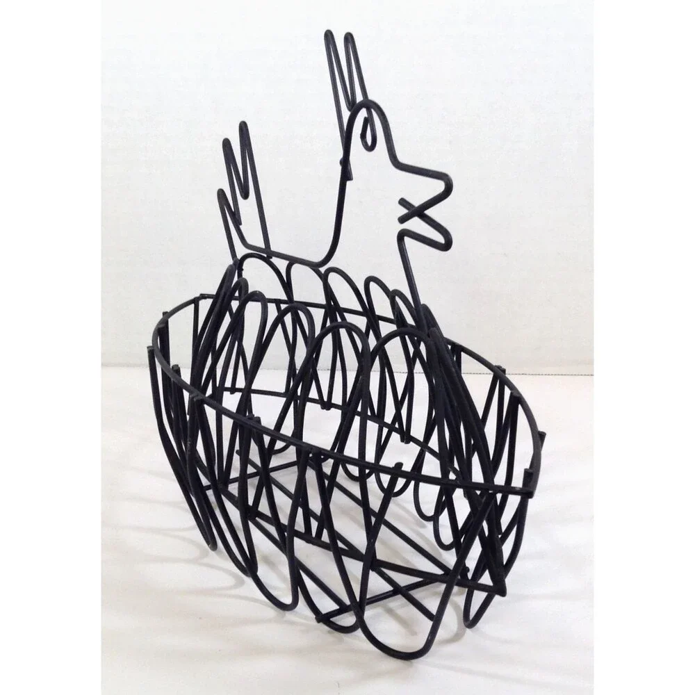 Vtg Wire Chicken Hen Egg Basket Black Farmhouse Country Homestead Kitchen 11x5x9